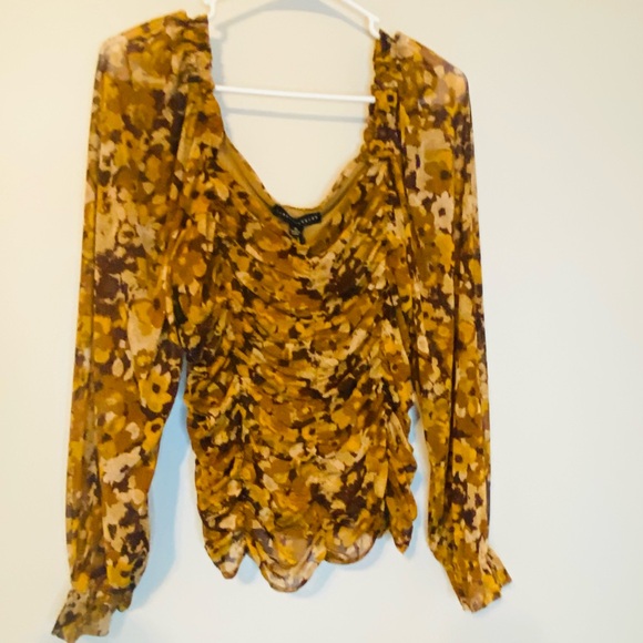 Jane and Delancey Tops - Jane and Delancey Floral Ruched Blouse in Brown and Yellow